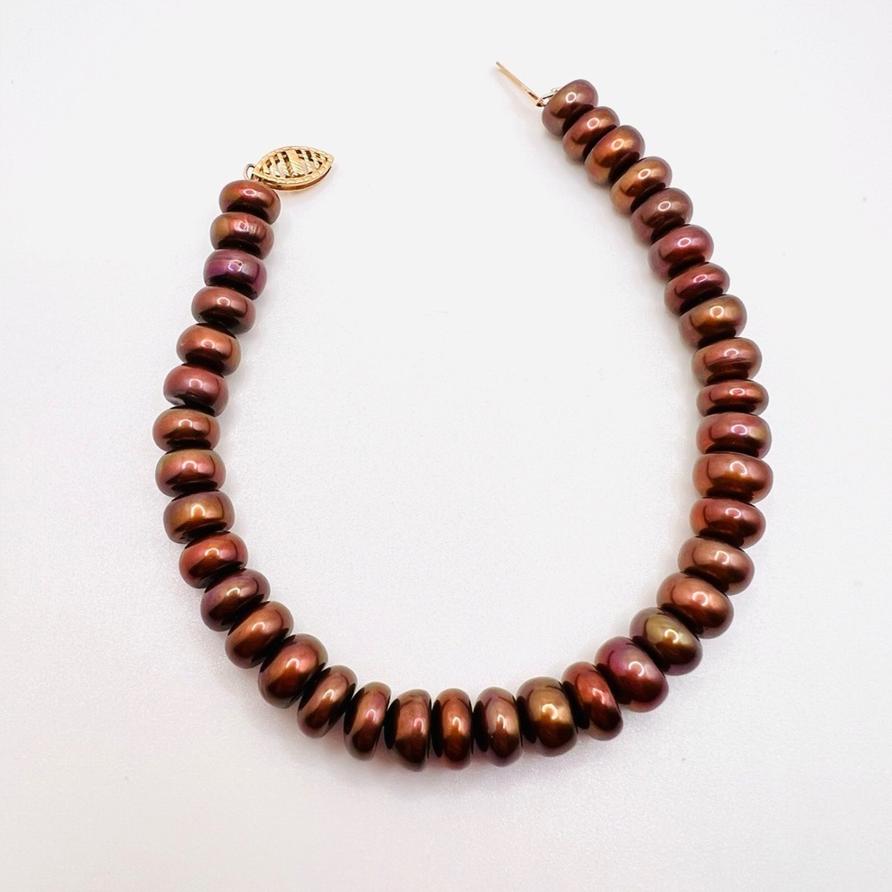 14K Gold Fresh Water Brown Pearl Beaded Bracelet